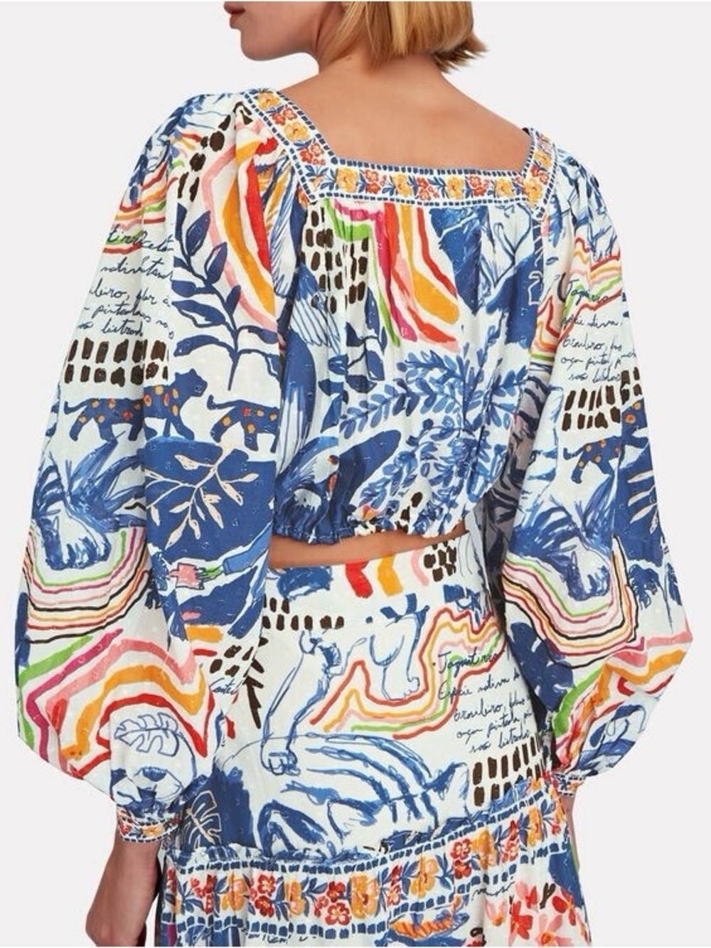 FARM Rio Navy Floral Drawstring Crop Top with Multicolor Accents - Picture 3 of 8